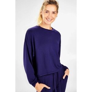 Fabletics Womens M Medium Viscose Blend Jersey Shirt Long Sleeve Luxe Navy Blue